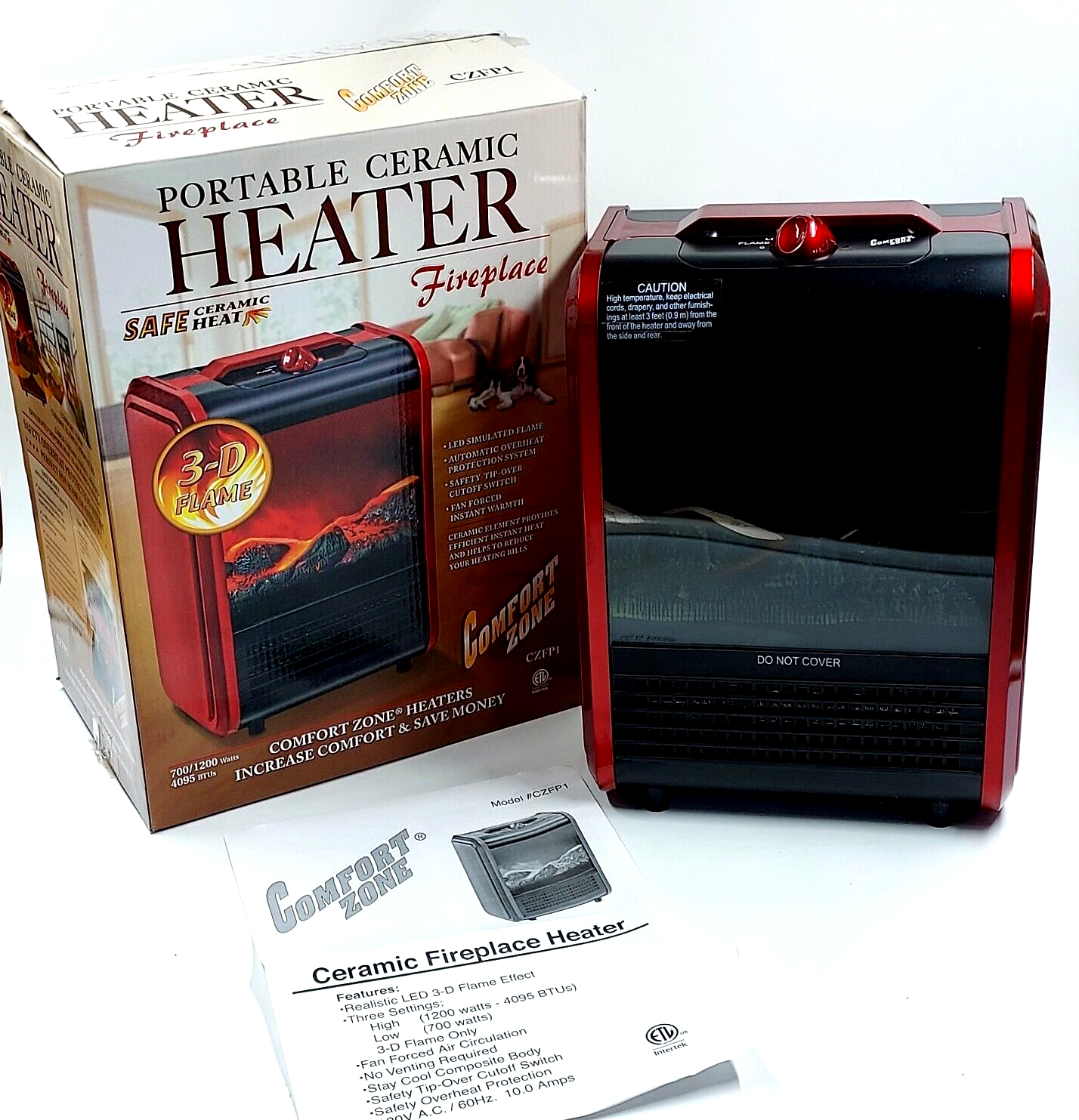 Comfort Zone Portable Electric Tabletop 3-D Fireplace Space Heater Estate  Find | eBay