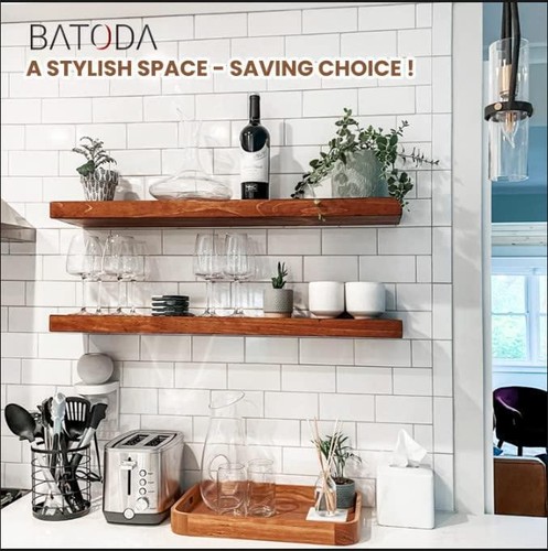 BATODA 17" Acacia Wood Floating Shelves Wall Mounted for Bathroom – Rustic - Picture 6 of 6