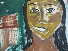 MidCentury Modern MCM Modernist Abstract Portrait Gouache Watercolor Painting!