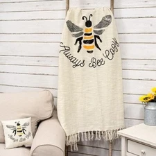Always Bee Cozy THROW WOVEN 60X50 Primitive Natural Black Yellow Country Garden