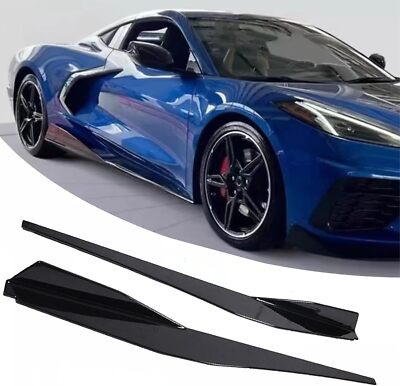 Side Skirts Extension Panel Lip Gloss Black Fits 2020~2023 Corvette C8 5VM Style