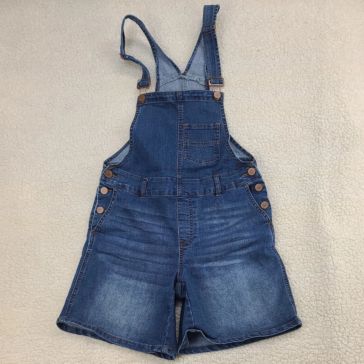 Denim 1946 Bib Overall Shorts Womens Size 8 Jean Bibs Stretch
