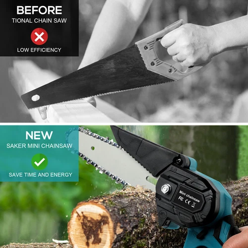 6" Mini Cordless Electric Chainsaw 2X Battery-Powered Wood Cutter Rechargeable - Picture 4 of 13