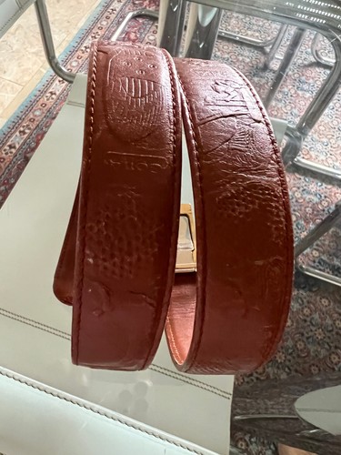 Gotta Golf belt, leather with golfer motifs, brown, flexible adjustable buckle, 89.5