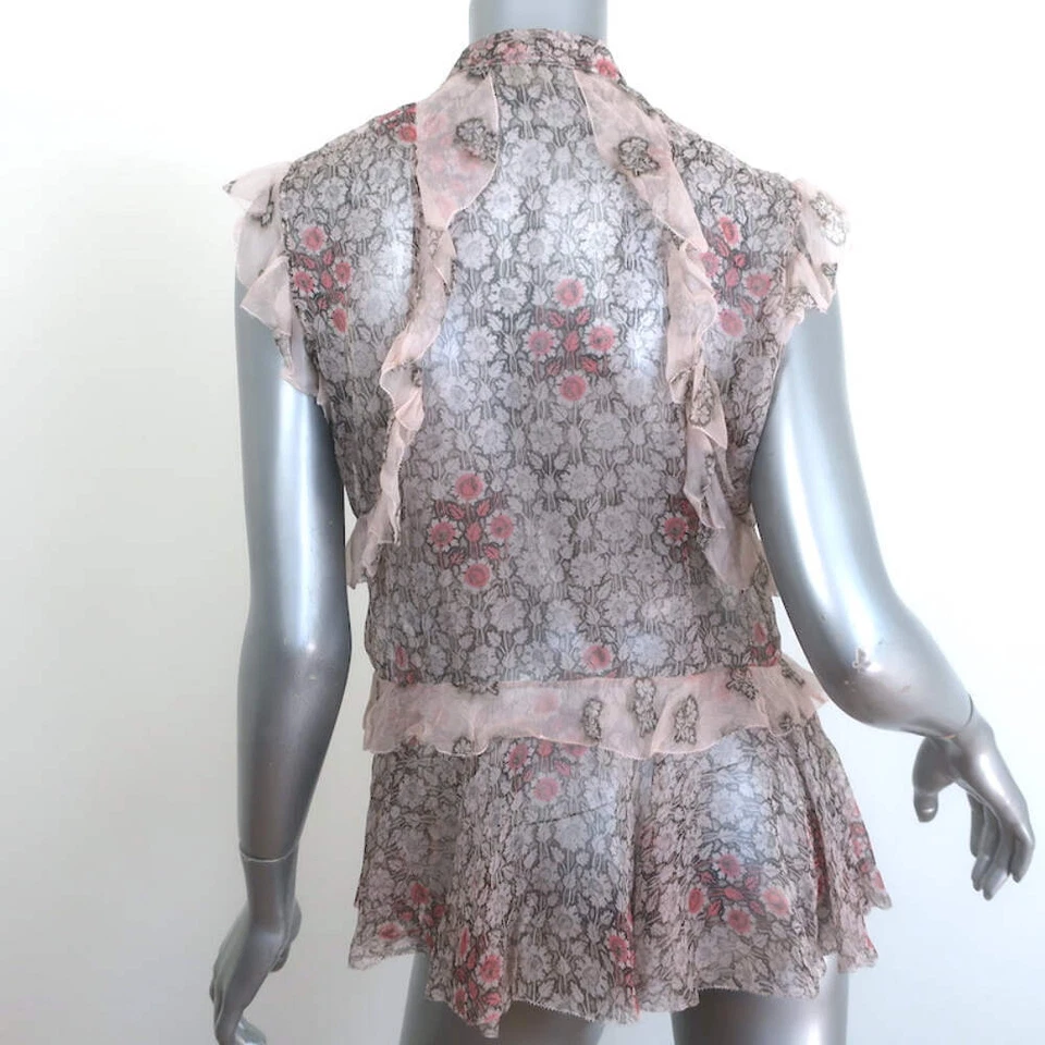 Blusa Alexander McQueen Sin Mangas Volantes Rosa Claro Estampado Floral Seda Talla 42 Foto 4 de 4