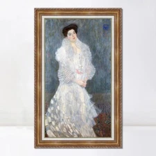 Framed Canvas Giclee Print Woman in White Dress by Gustav Klimt Home Decorations