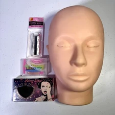 Mannequin Head Makeup Eyelash Extension Practice Model Bundle w/Brow Stencils