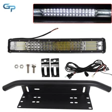 420W 20" Led Work Light Bar Bumber Number Plate Bracket Wiring Harness Kit 23"