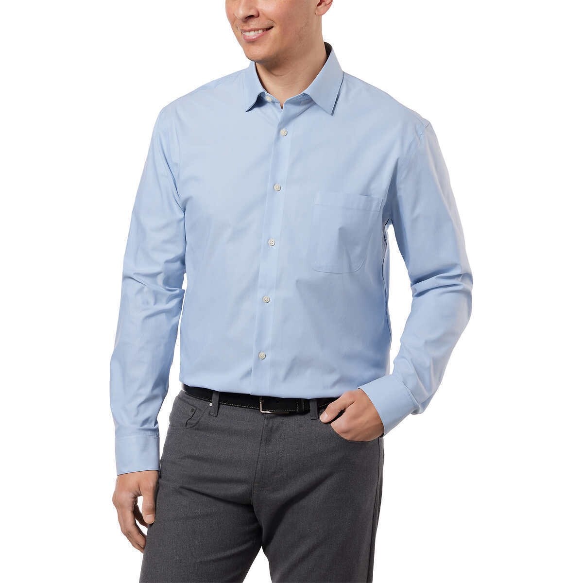 calvin klein light blue dress shirt Calvin Klein Men's Refined Cotton Stretch Slim Fit Dress Shirt - Blue