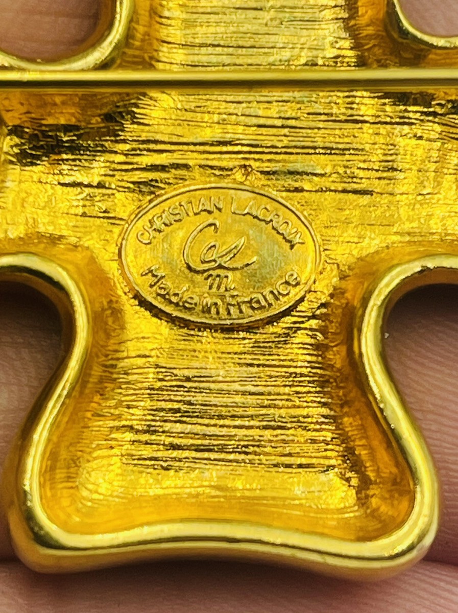Christian Lacroix France Vintage Gold Plated Cross Plus Design Pin