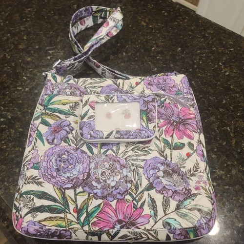 Vera Bradley Trio Triple Zip Hipster Purse Crossbody Purple Flowers & Wallet - Picture 7 of 11