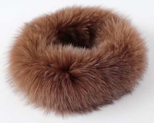 Fur Scarf Blue Fox Boa Loop Collar Fur Chain Trim Neck Warmer Camel Brown - Picture 4 of 4