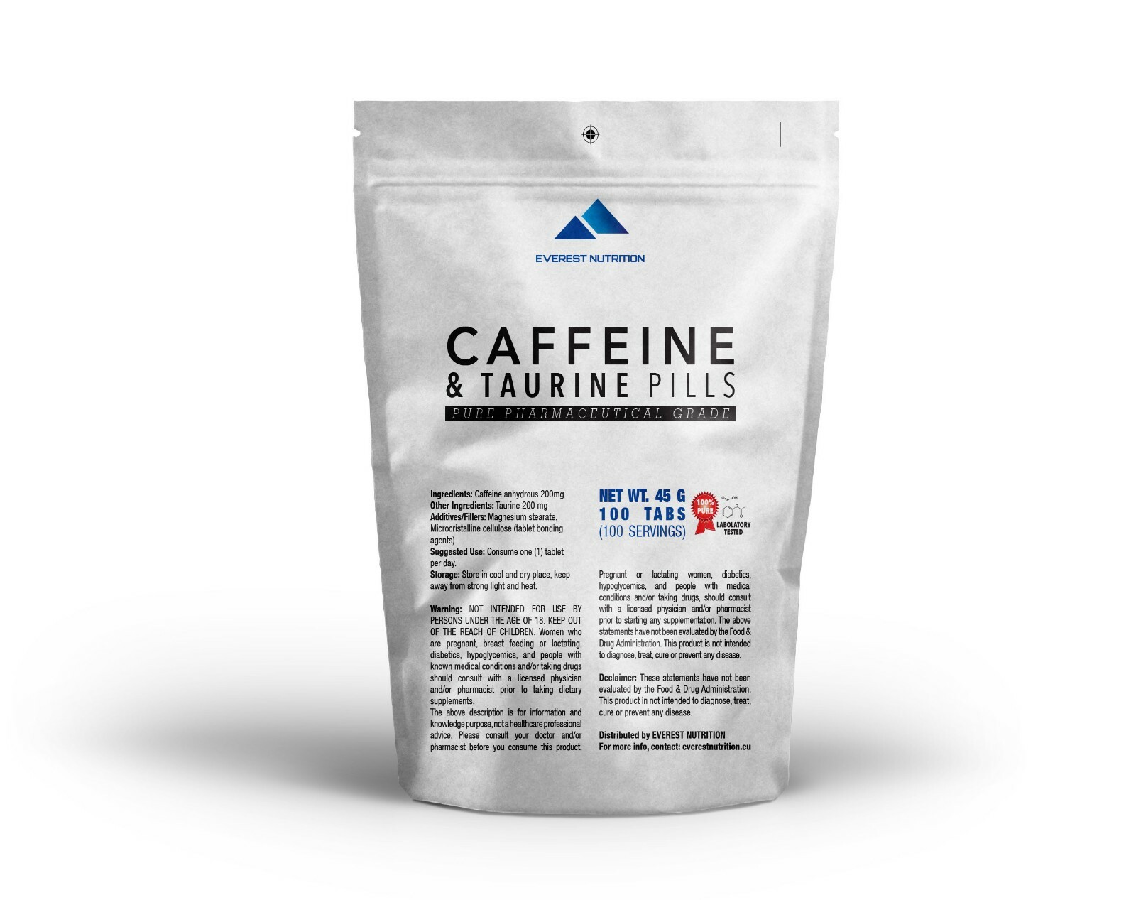 Tabletas de cafeína y taurina