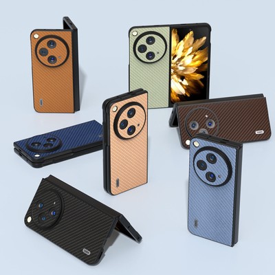For OnePlus Open Flip Case, Thin Business PU Leather Carbon Fiber Pattern