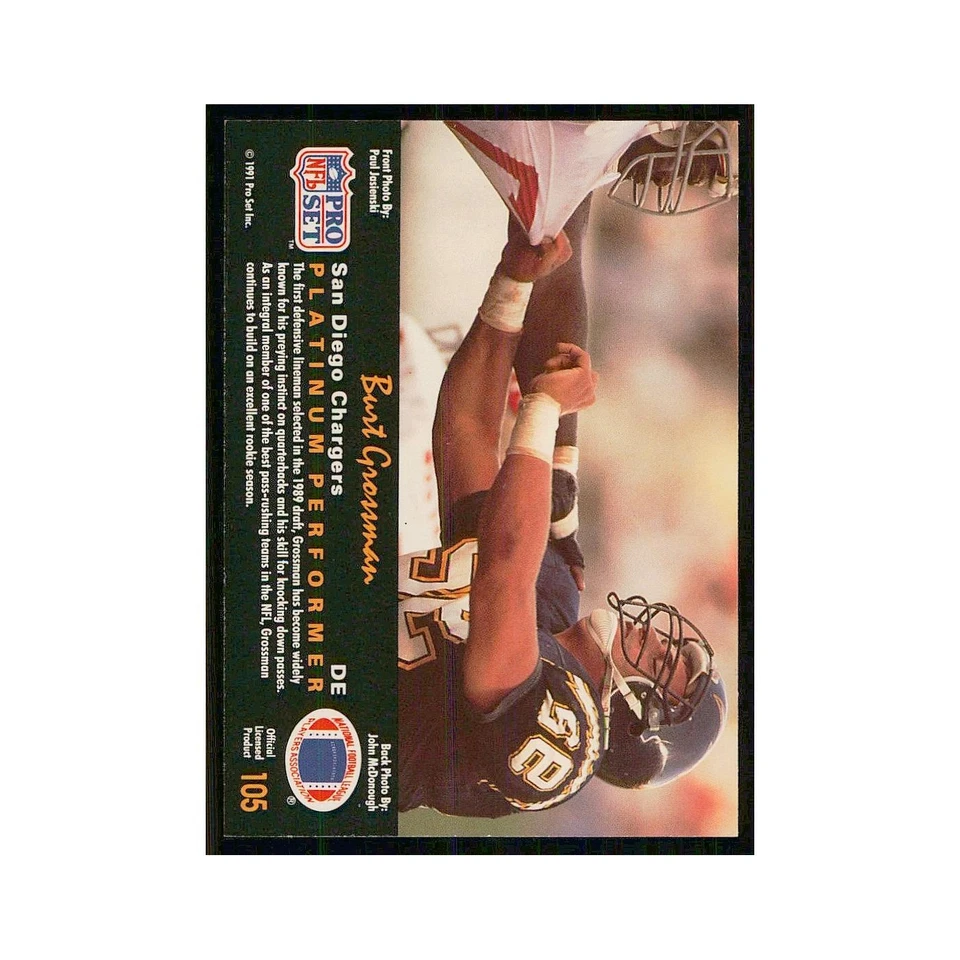 1991 Pro Set Platinum Burt Grossman San Diego Chargers #105 - Image 2 of 3