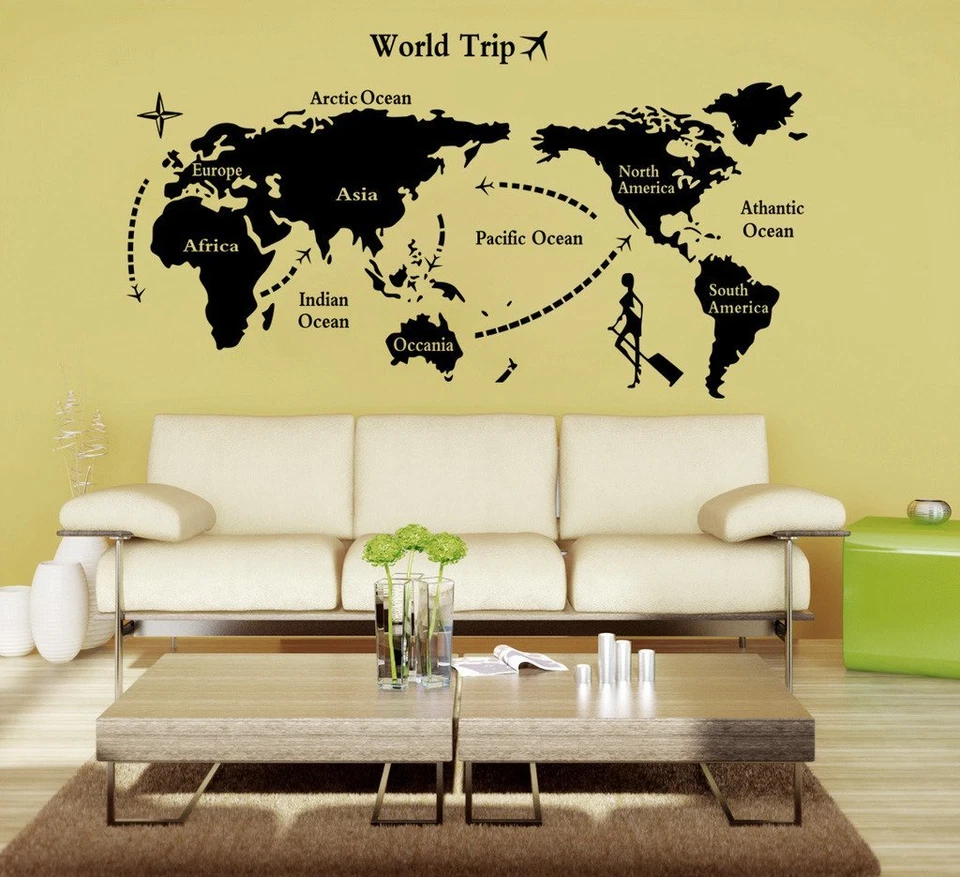 World Map Wall Sticker PVC Vinyl 90 cm x 60 cm, Black Pack of 1 - Image 4 of 4