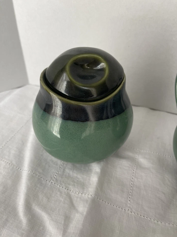 Vintage Sango Nova Art Deco Cream and Sugar Set - Sage Green & Brown - Image 2 of 4
