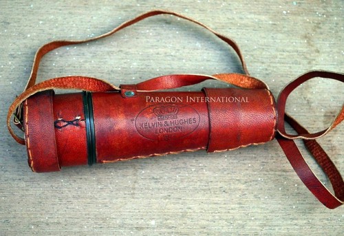KELVIN & HUGHES BRASS WITH LEATHER CARRY CASE SPYGLASS CAPTAIN MARINE TELESCOPE - Picture 8 of 8