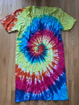 Just Love Tie Dye Spiral Cotton T-Shirt Dress Henley XL Hippie