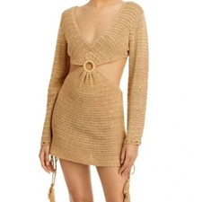 New FORE Cut-Out Crochet Beige Mini Dress Size M