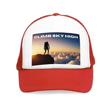 Mesh Cap "Climb Sky High" Snap Back Outdoors Hiking Breathable Motivational