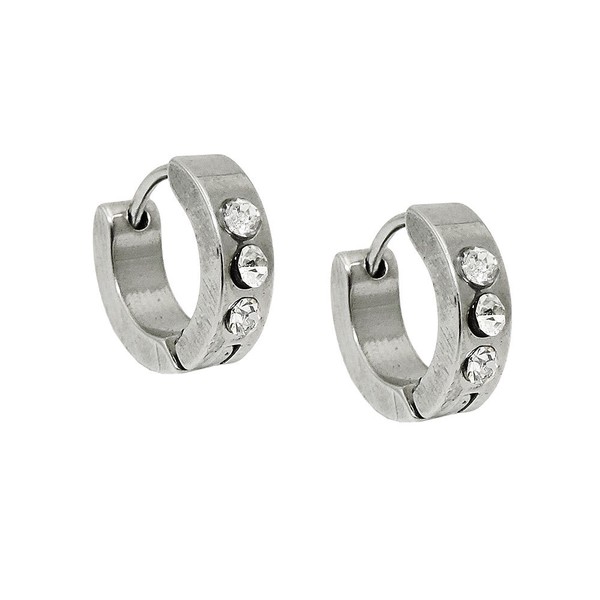 Creolen 12X4Mm Klappcreolen Ohrringe GläNzend Mit WeißEn Zirkonia Edelstahl-image