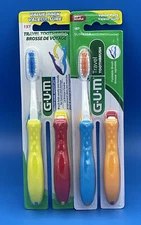 2 Packs of 2 G-U-M Folding Travel SOFT Toothbrushes - Assorted Colors (4 Total)
