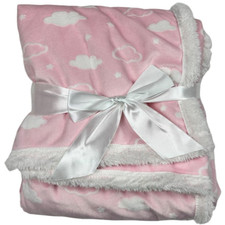 American Baby Pink White Cloud Blanket Soft Sherpa Stars Girl NWT