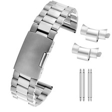 Black/Silver 18/20/22MM Stainless Steel Strap Straight Ends with Curved Link