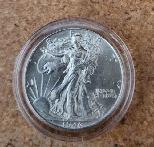 1946 p high grade (AU/BU) silver Walking liberty half dollar in acrylic capsule