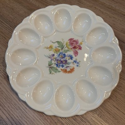Vintage Deviled Egg Platter Serving Plate E&R American Artware Floral Granny