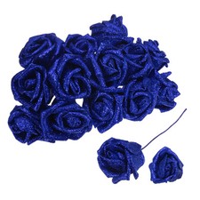 50pcs Glitters Roses Artificial Flowers, Fake Roses with Stems, Blue