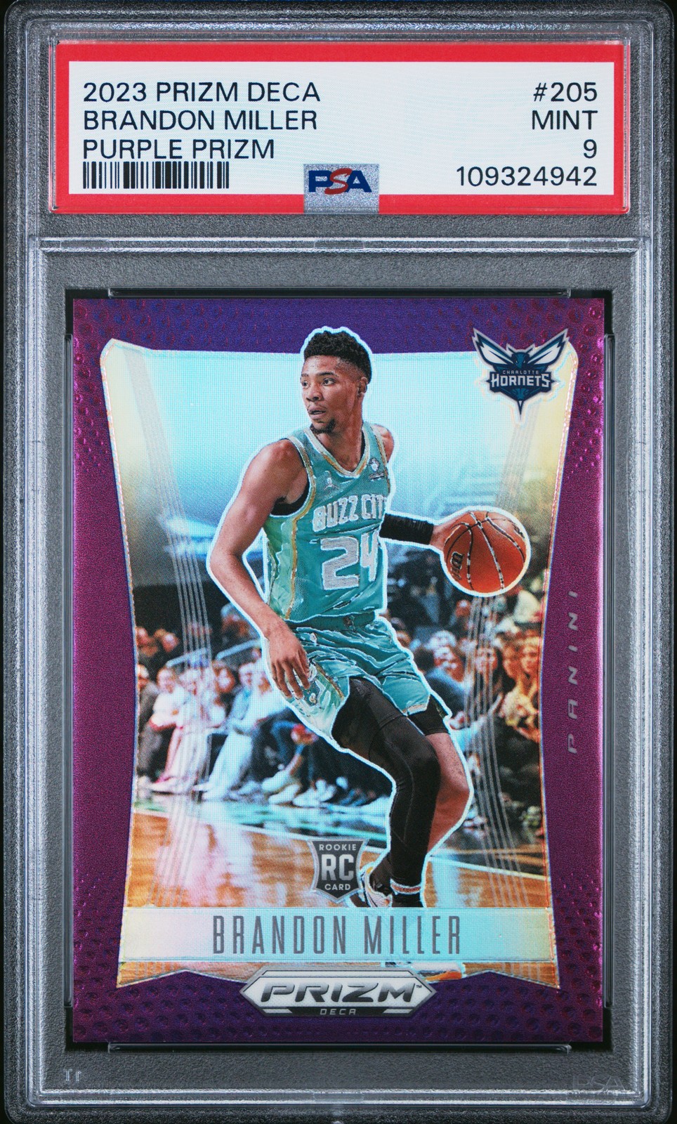 2023 PANINI PRIZM DECA PURPLE PRIZM #205 BRANDON MILLER 24/99 PSA 9