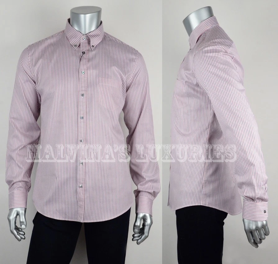 GUCCI DRESS SHIRT MENS CLASSIC PINSTRIPED COTTON MULTICOLORED sz 44 / 17.5 - Image 2 of 4