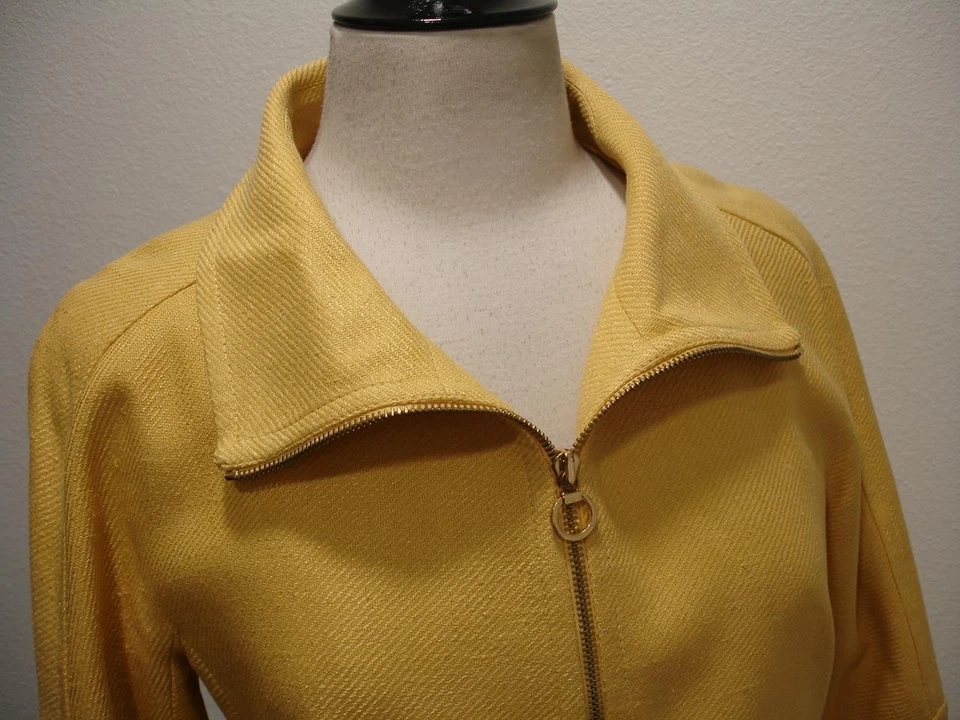 Chaqueta Blazer Para Mujer Talla 8 Carlisle Amarillo 100% Seda Cremallera Completa Cuello Alto Foto 2 de 4