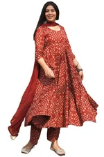 GoSriKi Women's Rayon Viscose Anarkali Printed Kurta with Pant & Dupatta
