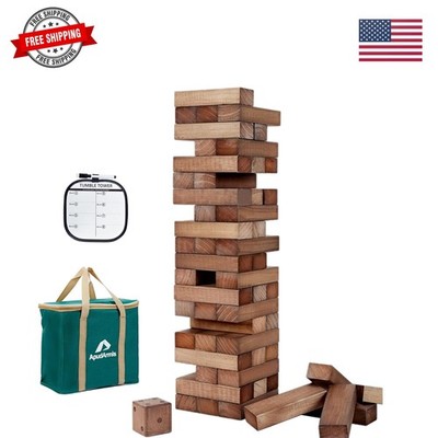 54 PCS Tumble Timber Set Up to 3.2FT, Pine Wooden Tumble Tower Game with Dice...