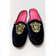 Vintage Daniel Green Men  s 8.5 Black Velvet Red Satin Slippers USA 2A90