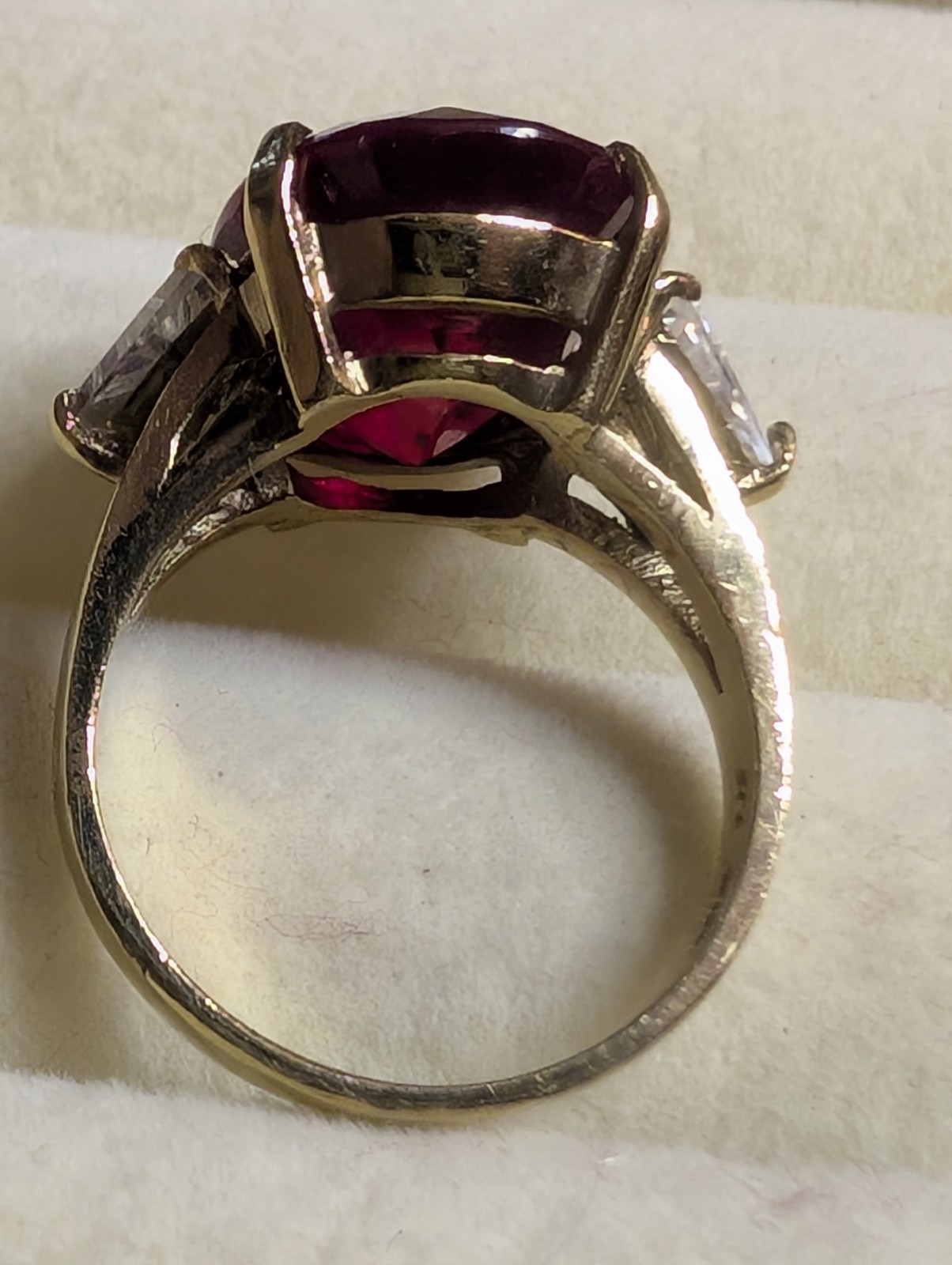925 Gold Overlay Ruby Ring Size 7 Large Oval Appr… - image 6