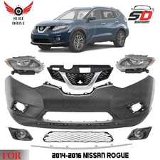 Front Bumper Cover Paintable & Grille Assembly Kit For 2014-2016 Nissan Rogue