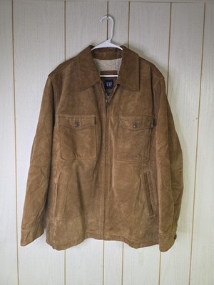 90s Vintage Gap 100% Leather And Fleece Lined Xl Jacket Brown Heavy 