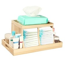 Diaper Organizer, Wooden Diaper Caddy Organizer, Changing Table Brown