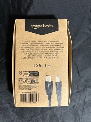 Amazon Basics USB 2.0 Printer Cable - A-Male to B-Male Cord - 10 Feet (3 Meters)