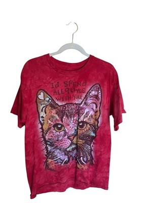 Women s Size Large Red The Mountain Cat  9 Lives  Graphic Tee Shirt Short Sleeve