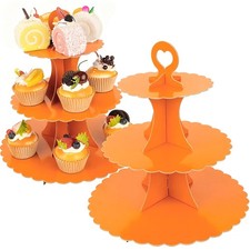 3-Tier Cupcake Stand 2 Pack Dessert Cup Cake Stand Tower Paper Round Cake Dis...