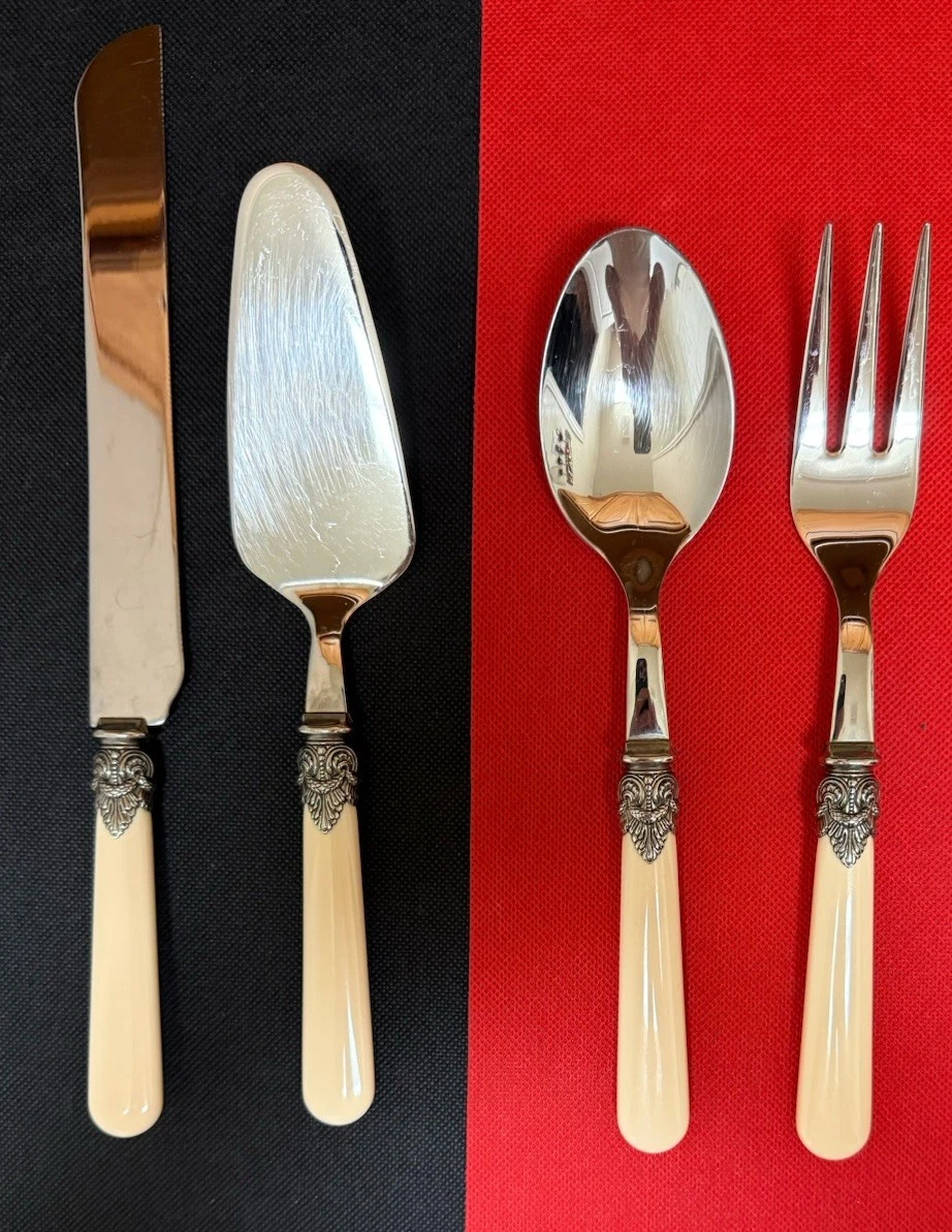 Inox 18/10 Italy Ivory Stainless Steel Serving Knife, Spoon, Fork & Pie Server