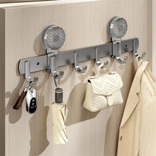 Suction Cup Wall Towel Holder with 6 Hooks for Bathroom For Kitchen Bedroom
