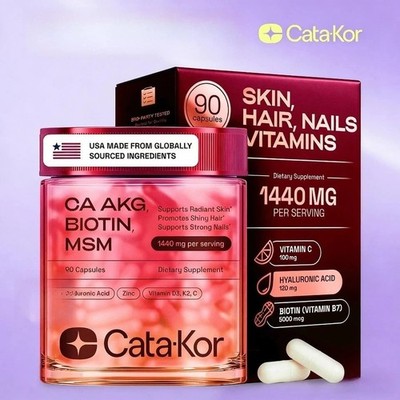CataKor Skin Hair Nails Vitamins | Biotin Hyaluronic Acid 1440mg 90 Caps