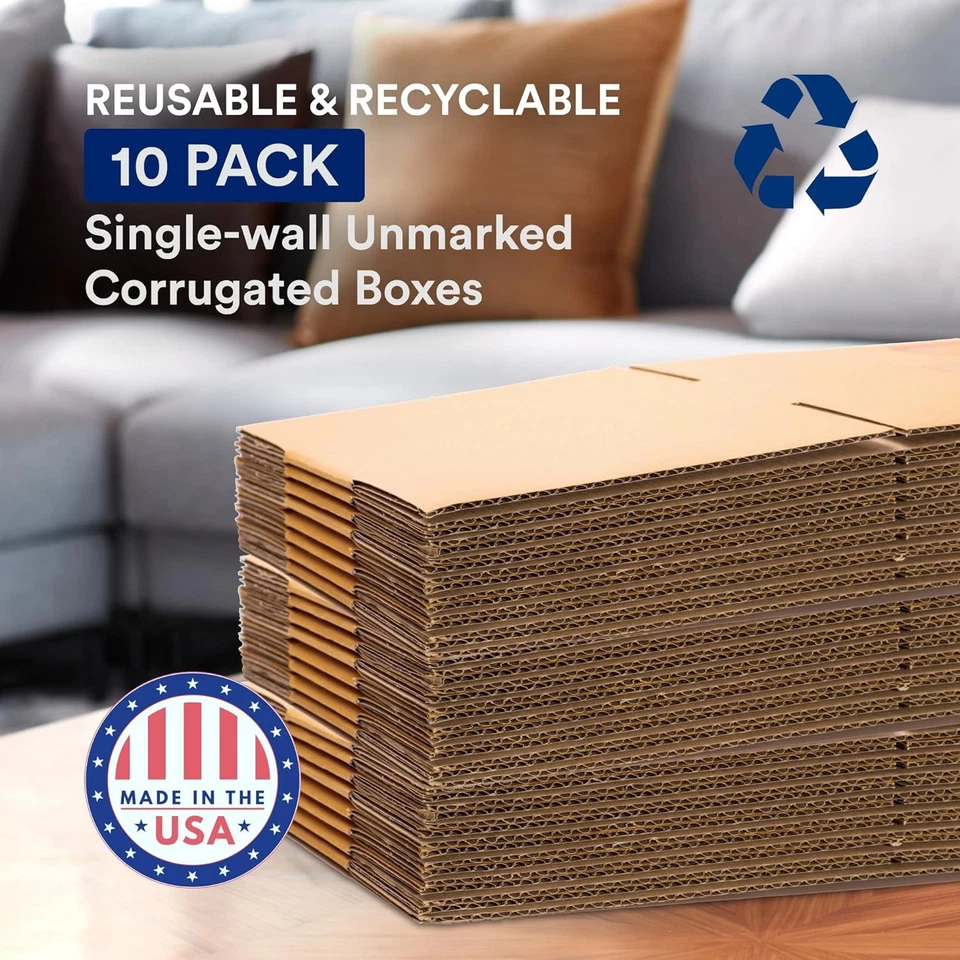 10-Pack Medium Moving Boxes 18x14x12" Corrugated Cardboard Shipping Storage - Image 3 of 4