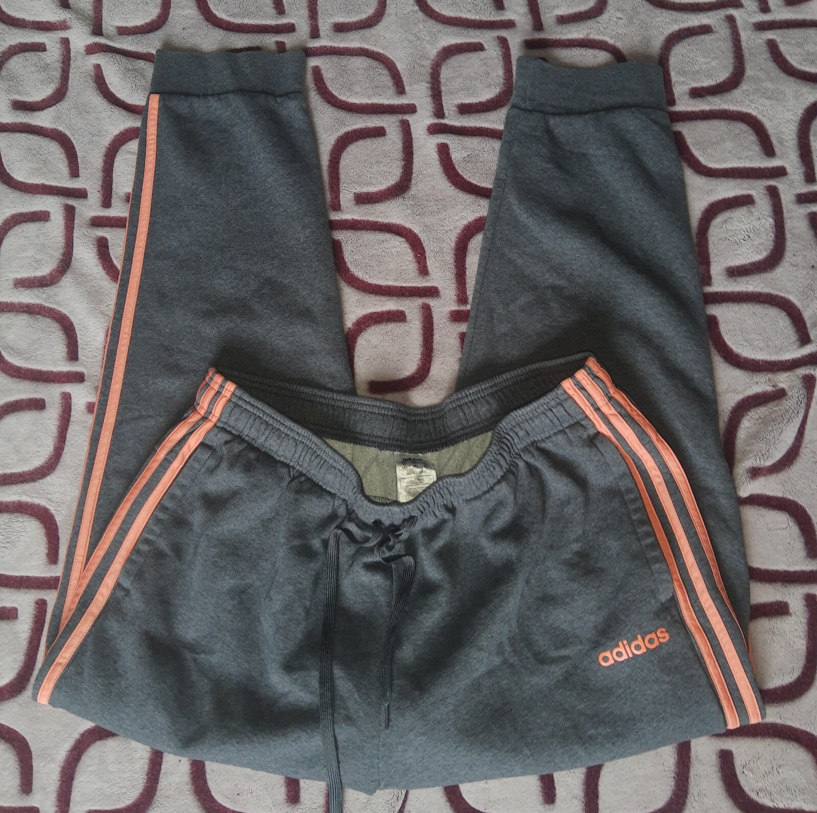 Men's Adidas Pants 3 Stripe 2XL Gray/Orange 6/2005 Polyester/Cotton EUC